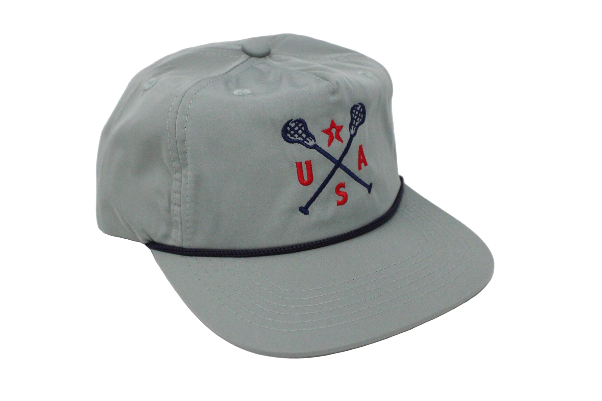 Grey hat, Navy Rope, Lacrosse Sticks Crossed