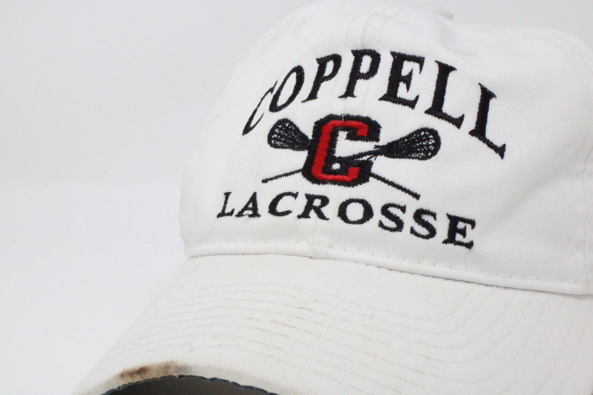 Close-up of the worn 1997 Coppell Lacrosse hat embroidery